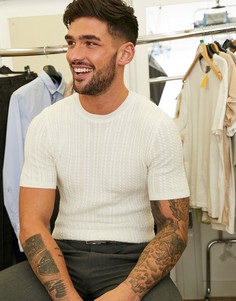 Белый легкий обтягивающий джемпер с узором "косичка" ASOS DESIGN
