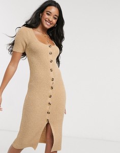 Трикотажное платье миди на пуговицах ASOS DESIGN-Бежевый