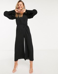 Комбинезон с запахом и присборенными рукавами ASOS DESIGN-Черный