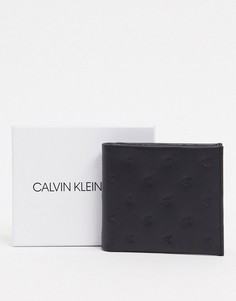 Черный кожаный кошелек с тисненым логотипом Calvin Klein Jeans