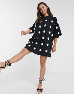 Черное свободное платье-футболка с принтом ASOS DESIGN-Мульти