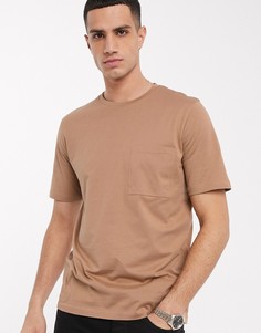 Бежевая футболка из органического хлопка с карманом Selected Homme-Бежевый