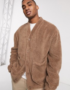 Коричневый плюшевый oversized-кардиган ASOS DESIGN