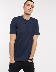 Темно-синяя oversized-футболка из органического хлопка Selected Homme-Темно-синий