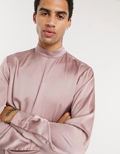 Розовая атласная рубашка с воротником-стойкой ASOS DESIGN-Розовый