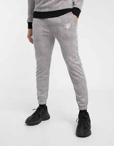 Серые джоггеры в клетку розового цвета Siksilk-Серый