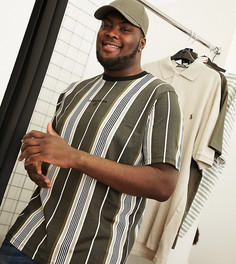 Футболка цвета хаки в полоску River Island Big & Tall-Зеленый