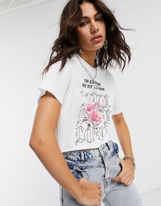 Белый свободный кроп-топ с принтом Bershka