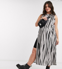 Трикотажное платье макси с принтом "зебра" и разрезами до бедра Another Reason Plus-Серый