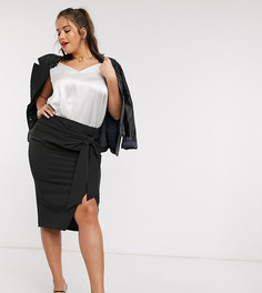 Черная юбка-карандаш миди с запахом River Island Plus-Черный