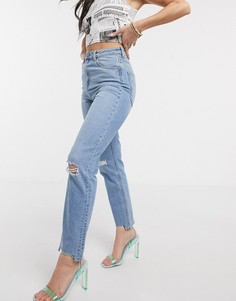 Светлые джинсы в винтажном стиле с завышенной талией и рваными коленями ASOS DESIGN Farleigh-Синий