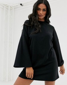 Черное свободное платье-футболка в рубчик с широкими рукавами ASOS DESIGN-Черный
