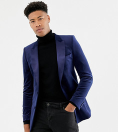 Темно-синий приталенный бархатный блейзер с принтом ASOS DESIGN Tall