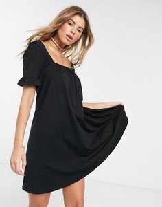 Черное свободное платье мини с оборками на рукавах ASOS DESIGN-Черный