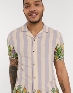 Классическая рубашка от комплекта в полоску с принтом по краю ASOS DESIGN-Белый