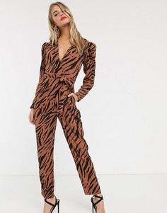 Чайный комбинезон с тигровым принтом ASOS DESIGN-Мульти
