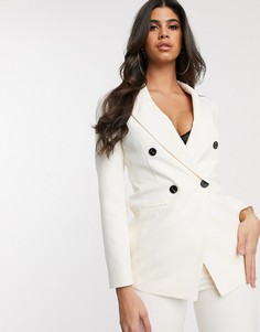 Двубортный пиджак цвета слоновой кости ASOS DESIGN-Белый