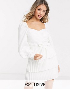 Эксклюзивное белое платье мини с пышными рукавами из органзы In The Style-Белый