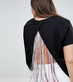 Черная футболка с запахом и бахромой ASOS DESIGN Curve-Черный