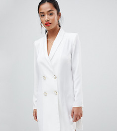 Платье мини в стиле смокинга с искусственным жемчугом на пуговицах ASOS DESIGN Petite-Белый