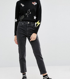 Черные выбеленные джинсы слим в винтажном стиле с завышенной талией ASOS DESIGN Petite - Farleigh-Черный