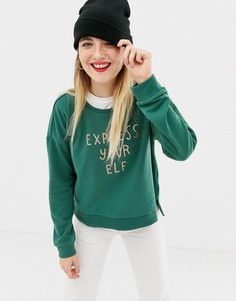 Новогодний свитшот с надписью "Express Your Elf" Only-Зеленый