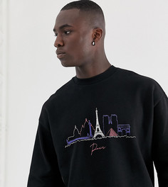 Oversize-свитшот с принтом города ASOS DESIGN Tall-Черный