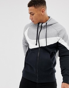 Худи серого и черного цвета на молнии и с логотипом-галочкой Nike-Серый