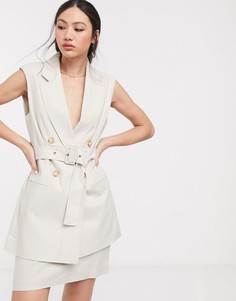 Льняной пиджак без рукавов ASOS DESIGN-Светло-бежевый