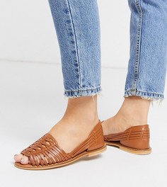 Светло-коричневые плетеные кожаные сандалии для широкой стопы ASOS DESIGN-Светло-коричневый