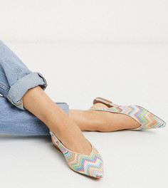Плетеные балетки для широкой стопы ASOS DESIGN-Бежевый