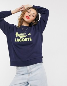 Темно-синий свитшот с неоновым крокодилом Lacoste