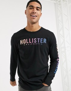 Черный лонгслив с логотипом Holister Hollister