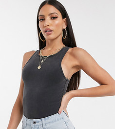 Боди темно-серого цвета с эффектом кислотной стирки ASOS DESIGN Tall-Серый