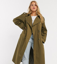 Длинный тренч цвета хаки ASOS DESIGN Curve-Зеленый