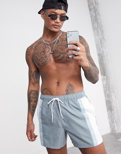 Короткие шорты для плавания со вставками ASOS DESIGN-Серый