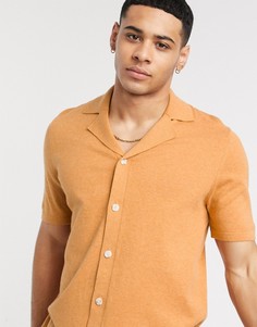 Светло-коричневая трикотажная рубашка на пуговицах ASOS DESIGN-Светло-коричневый