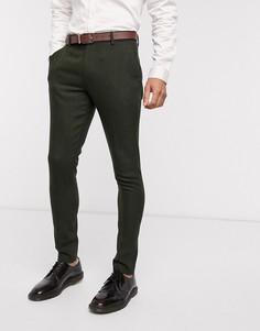 Супероблегающие брюки цвета хаки с узором "в елочку" ASOS DESIGN wedding-Зеленый