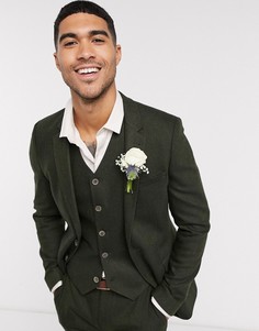 Супероблегающий пиджак цвета хаки с узором "в елочку" ASOS DESIGN wedding-Зеленый