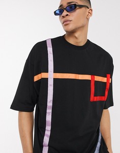 Oversized-футболка с короткими рукавами и лентами ASOS DESIGN-Черный