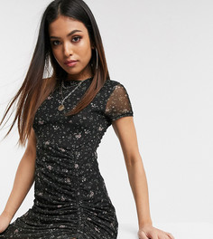 Сетчатое платье миди с цветочным принтом и сборками Missguided Petite-Черный