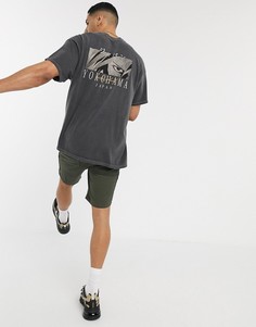 Темно-серая футболка в стиле oversized с принтом "Yokohama" New Look-Серый