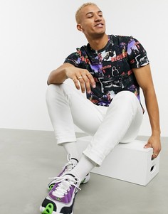 Черная футболка с принтом Bershka-Черный