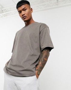 Свободная футболка серо-коричневого цвета Bershka Join Life-Бежевый