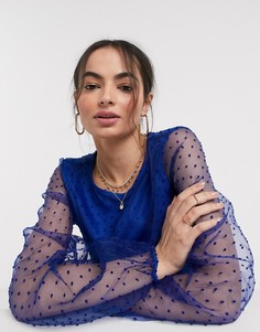 Темно-синее прозрачное свободное платье в горошек Vila-Темно-синий