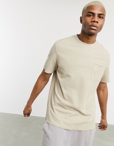 Бежевая футболка с карманом Bershka-Бежевый