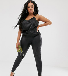 Черные леггинсы из искусственной кожи в байкерском стиле Spanx Plus-Черный