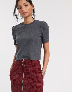 Серый топ с пышными рукавами Bershka