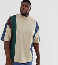 Бежевая длинная oversize-футболка в стиле колор блок ASOS DESIGN Plus-Бежевый
