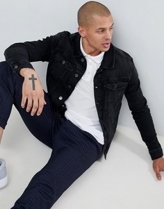 Черная выбеленная джинсовая куртка обтягивающего кроя River Island-Черный